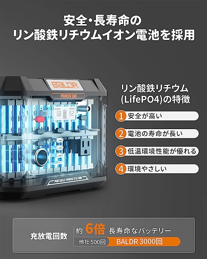 BALDR PIONEER500 リン酸鉄リチウムイオン ポータブル電源